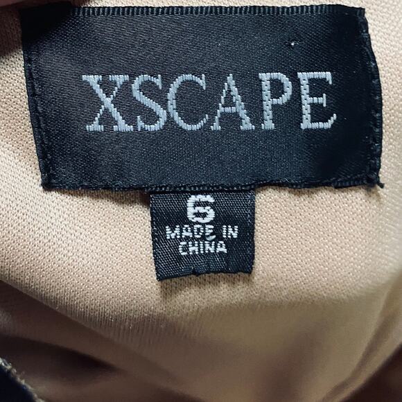 Xscape Off Shoulder Floral Lace Gown Long Sleeve Rhinestone Blue Over Cream 6 - Picture 7 of 8